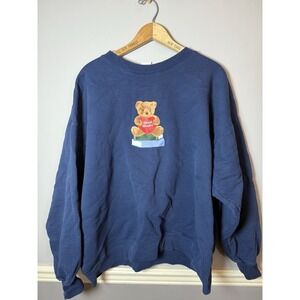 HANES NAVY BLUE "Mood Reader" Teddy Bear Sweatshirt XL